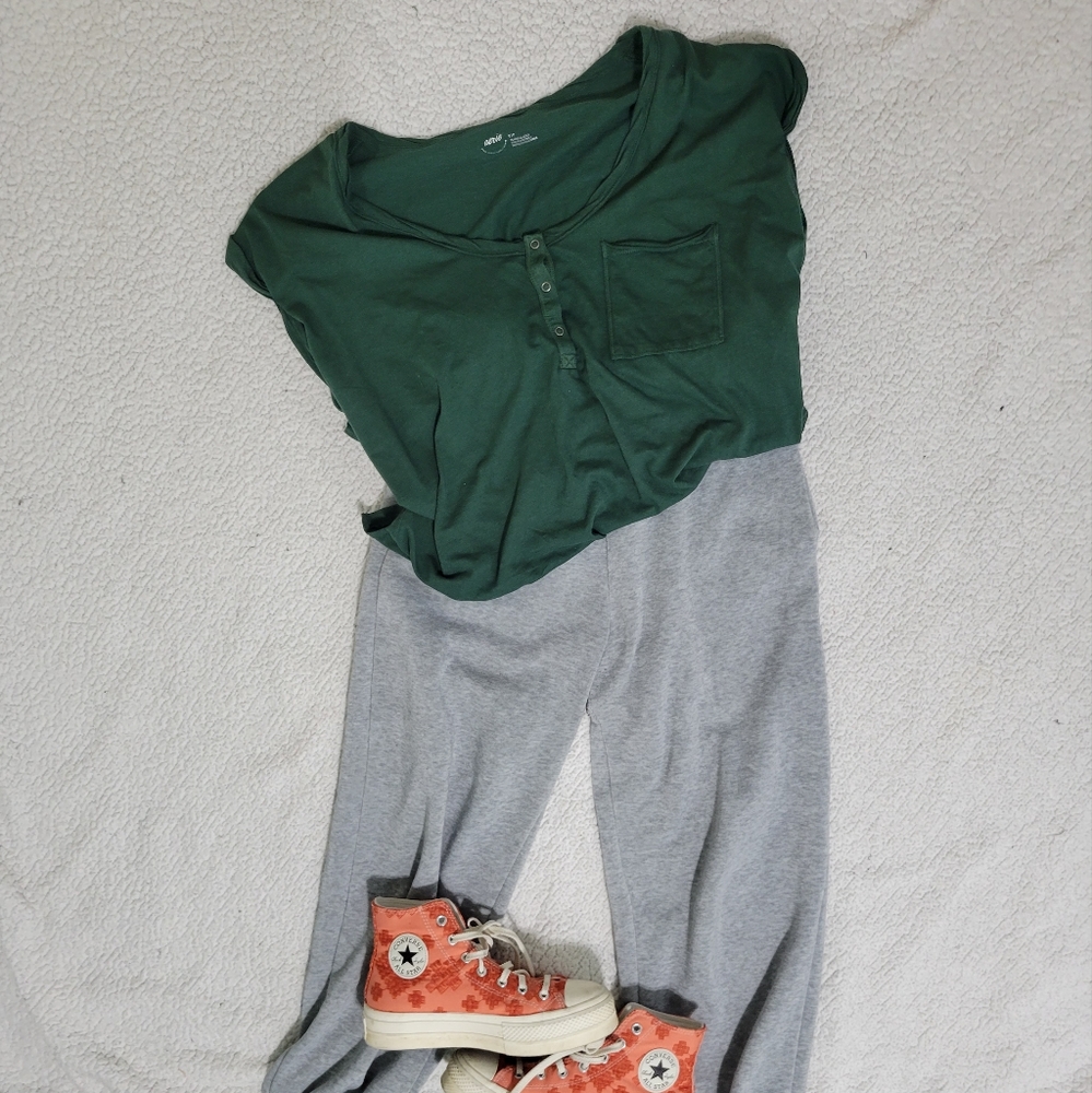 comfy green aerie boat neck off the shoulder loose flowy comfortable lounge top